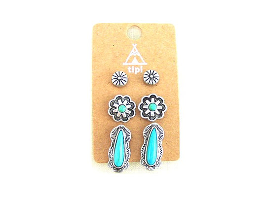 Western 3 Pair Turquoise Earring Set