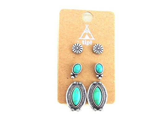 Western 3 Pair Turquoise Earring Set