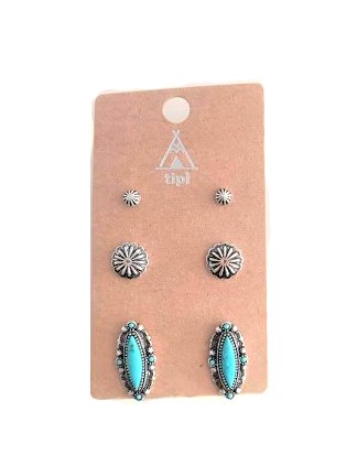 Western 3 Pair Turquoise Earring Set