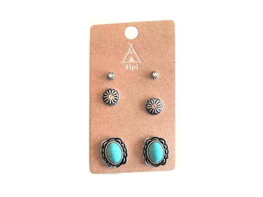 Western 3 Pair Turquoise Earring Set