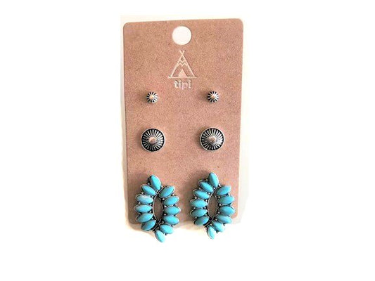 Western 3 Pair Turquoise Earring Set