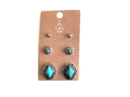 Western 3 Pair Turquoise Earring Set