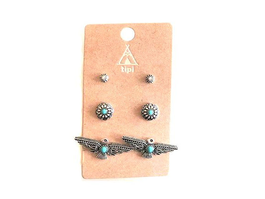 Western 3 Pair Turquoise Earring Set