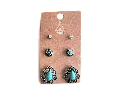 Western 3 Pair Turquoise Earring Set