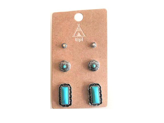 Western 3 Pair Turquoise Earring Set