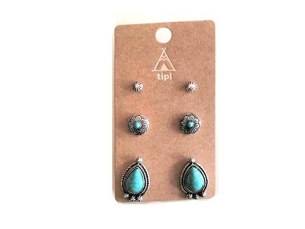 Western 3 Pair Turquoise Earring Set
