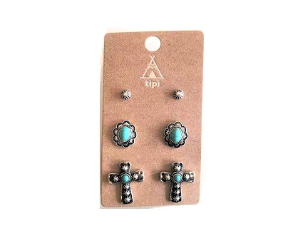 Western 3 Pair Turquoise Earring Set