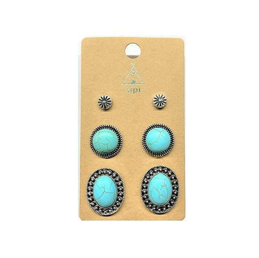 Western 3 Pair Turquoise Earring Set