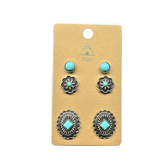 Western 3 Pair Turquoise Earring Set