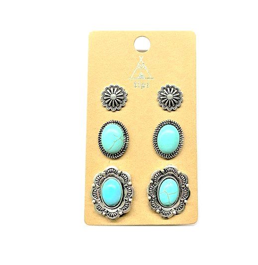 Western 3 Pair Turquoise Earring Set