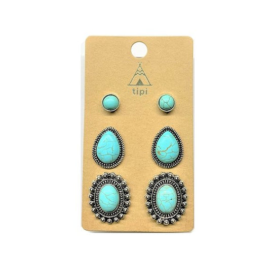 Western 3 Pair Turquoise Earring Set