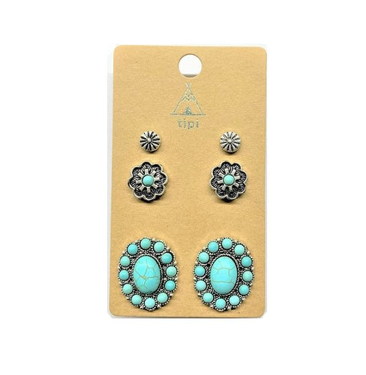 Western 3 Pair Turquoise Earring Set