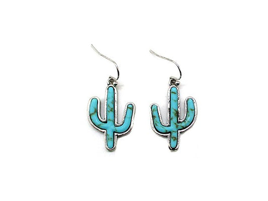 Western Cactus Turquoise Stone Dangle Earring