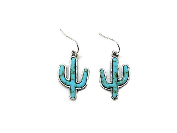 Western Cactus Turquoise Stone Dangle Earring