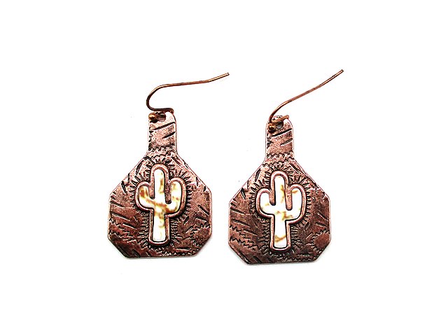 Western Cattle Tag Cactus Stone Earring