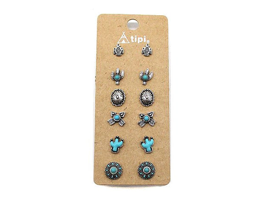 Western 6 Pair Dainty Post Earring Set