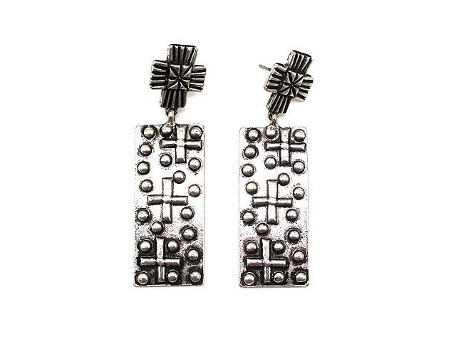 Western Rectangle Cross Dangle Earring