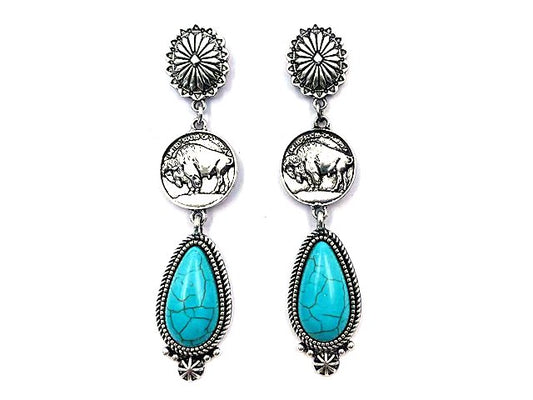 Western Buffalo Coin Dangle Earring
