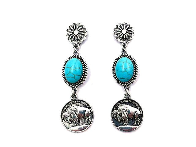 Western Buffalo Coin Dangle Earring