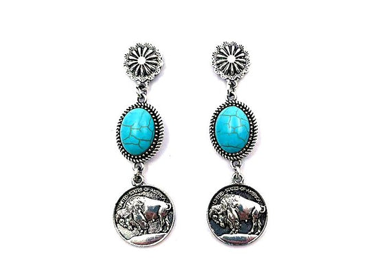 Western Buffalo Coin Dangle Earring