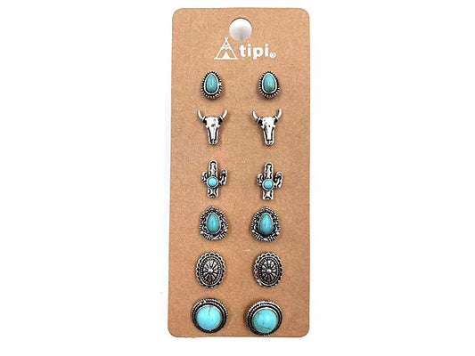 Western 6 Pair Dainty Post Earring Set
