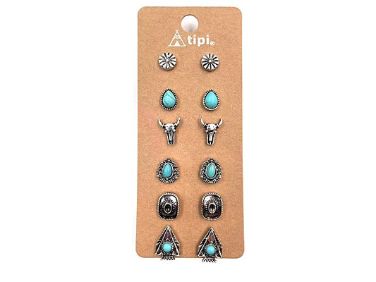 Western 6 Pair Dainty Post Earring Set