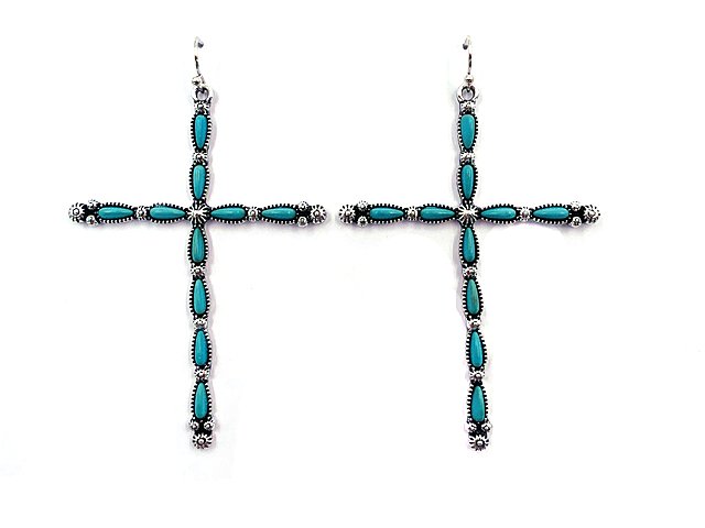 Western Turquoise Cross Earring