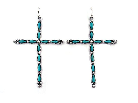 Western Turquoise Cross Earring