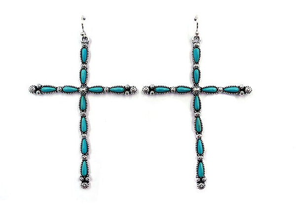Western Turquoise Cross Earring