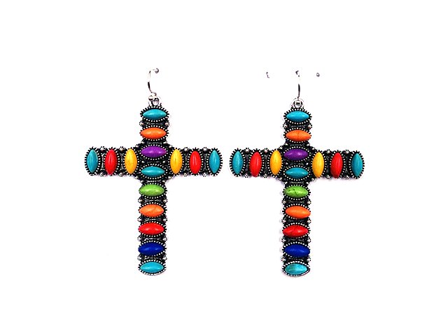 Western Turquoise Cross Earring