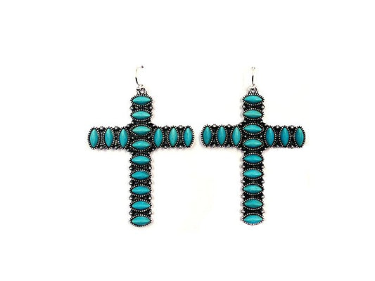 Western Turquoise Cross Earring