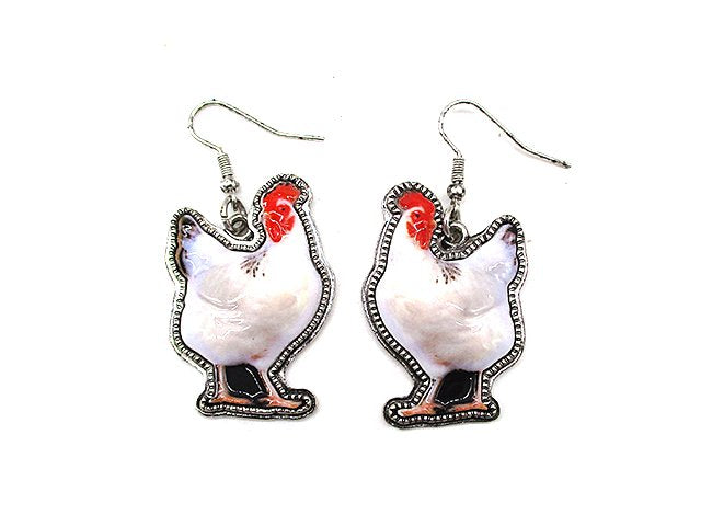 Western 3D Rooster Print Dangle Earring