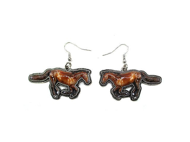 Western 3D Running Horse Print Dangle Earring
