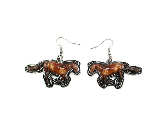 Western 3D Running Horse Print Dangle Earring