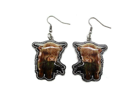 Western 3D Baby Cow Print Dangle Earring