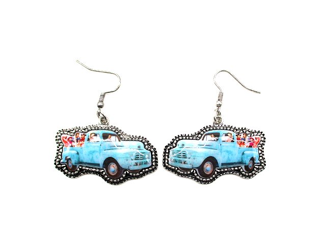 Western 3D Farm Truck Print Dangle Earring