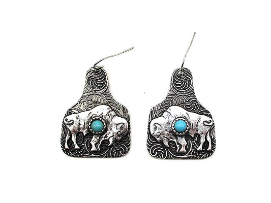 Western Buffalo Cattle Tag Dangle Earring