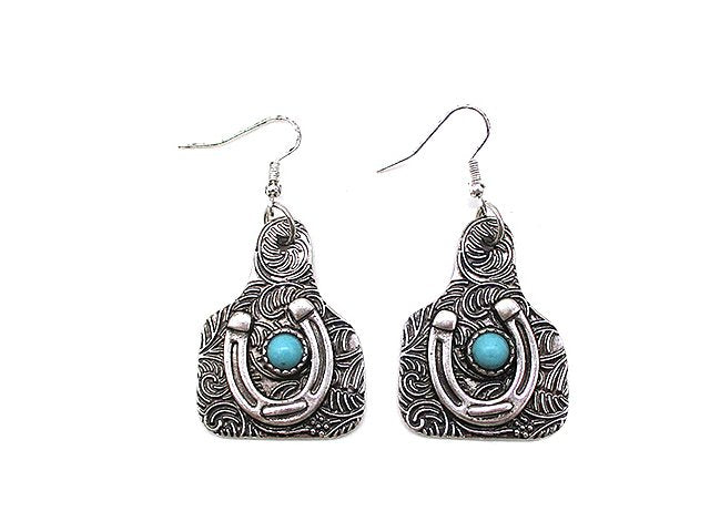 Western Horseshoe Cattle Tag Earring