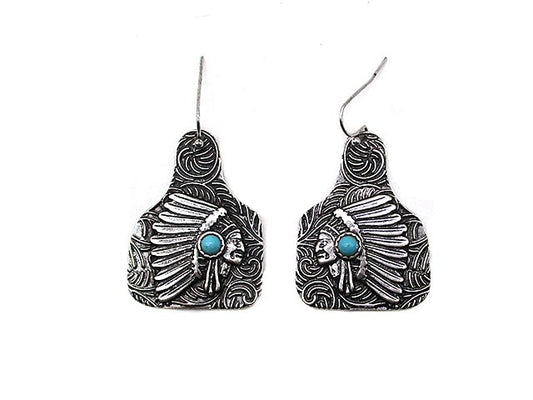 Western Indian Chief Cattle Tag Earring