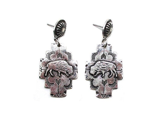 Western Buffalo Design Dangle Earring
