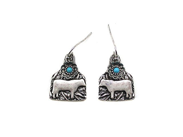 Western Cow Cattle Tag Dangle Earring