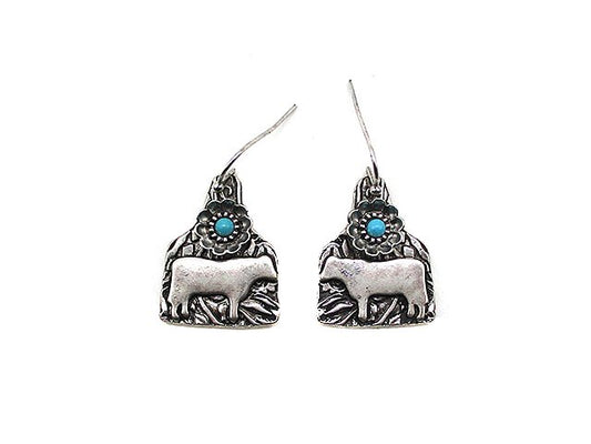 Western Cow Cattle Tag Dangle Earring
