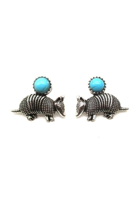 WESTERN ARMADILLO TURQUOISE STONE EARRINGS