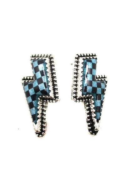 CHECKER THUNDER BOLT STUD EARRINGS