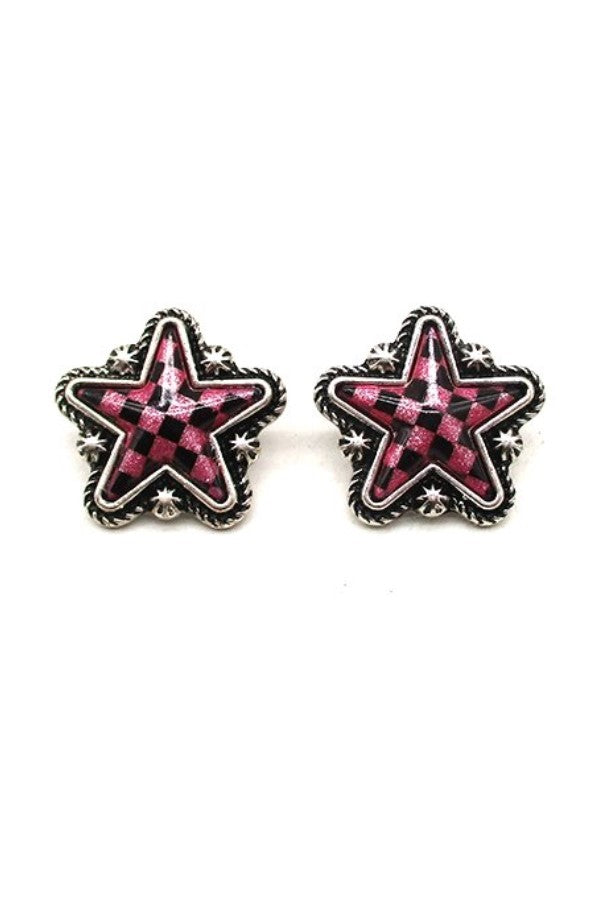CHECKER STAR POST EARRINGS