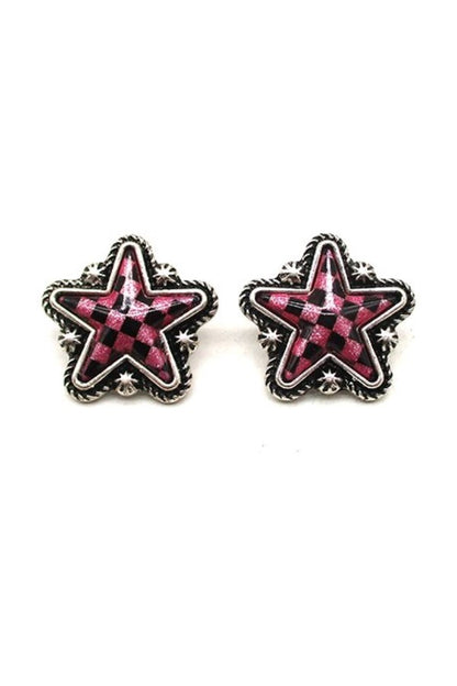 CHECKER STAR POST EARRINGS