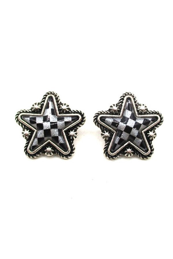 CHECKER STAR POST EARRINGS