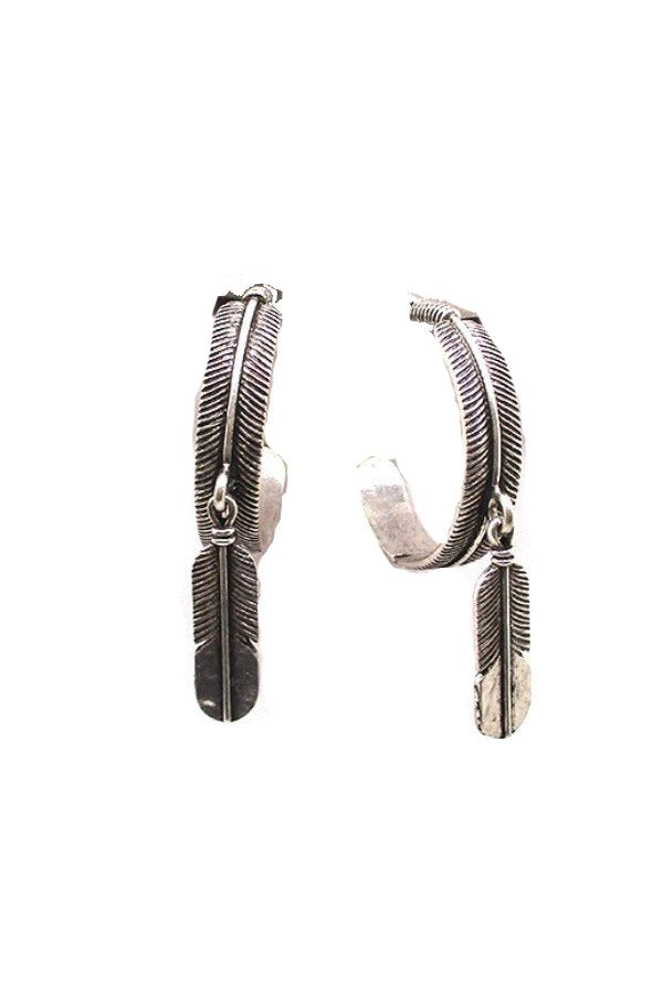 WESTERN DANGLE FEATHER HOOP EARRINGS