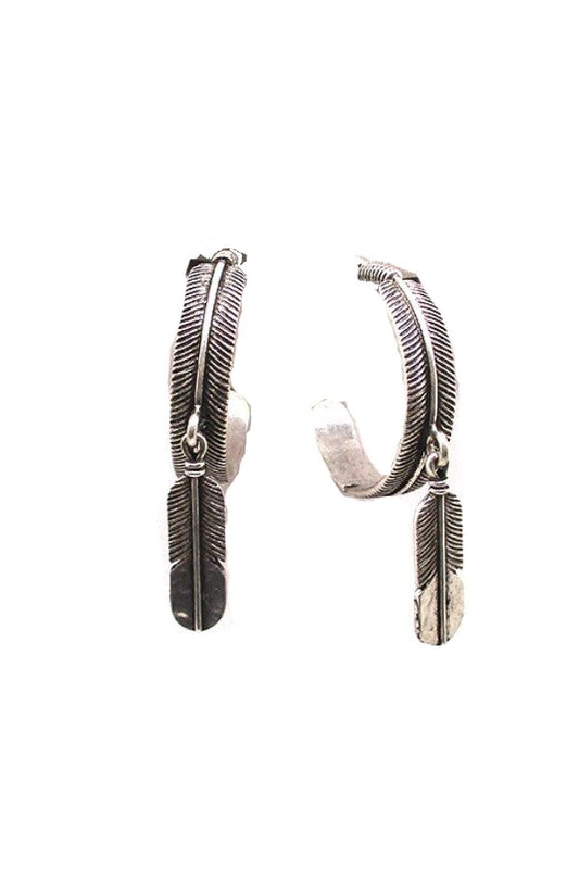 WESTERN DANGLE FEATHER HOOP EARRINGS