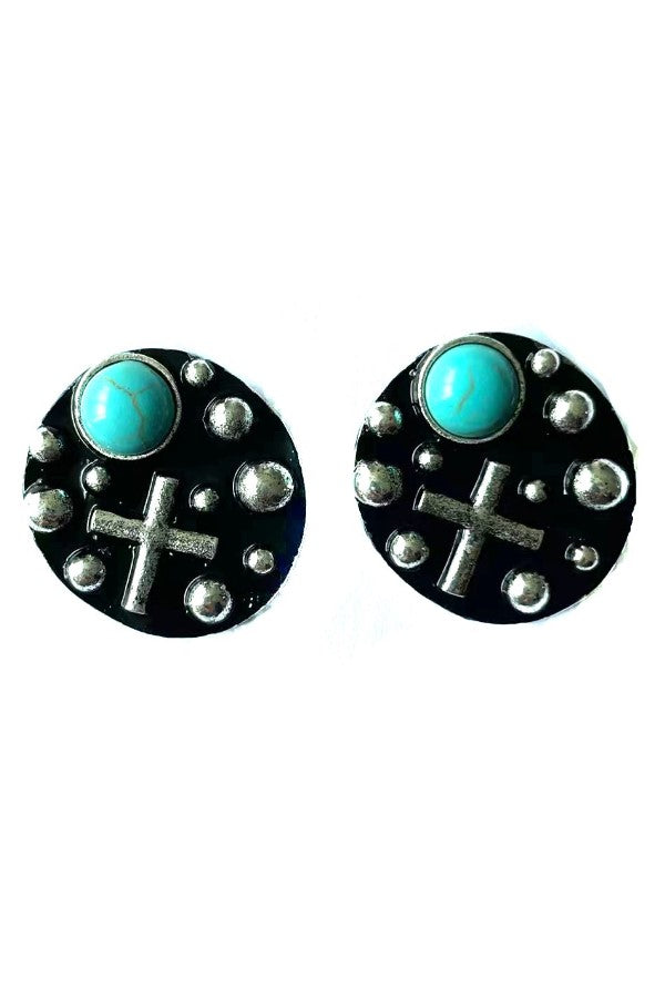 WESTERN CROSS STONE EARRINGS